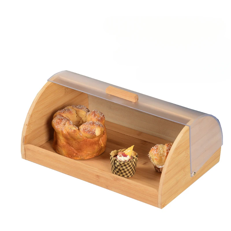 Food Storage In Cabinets - Bamboo Bread Box with Acrylic Transparent