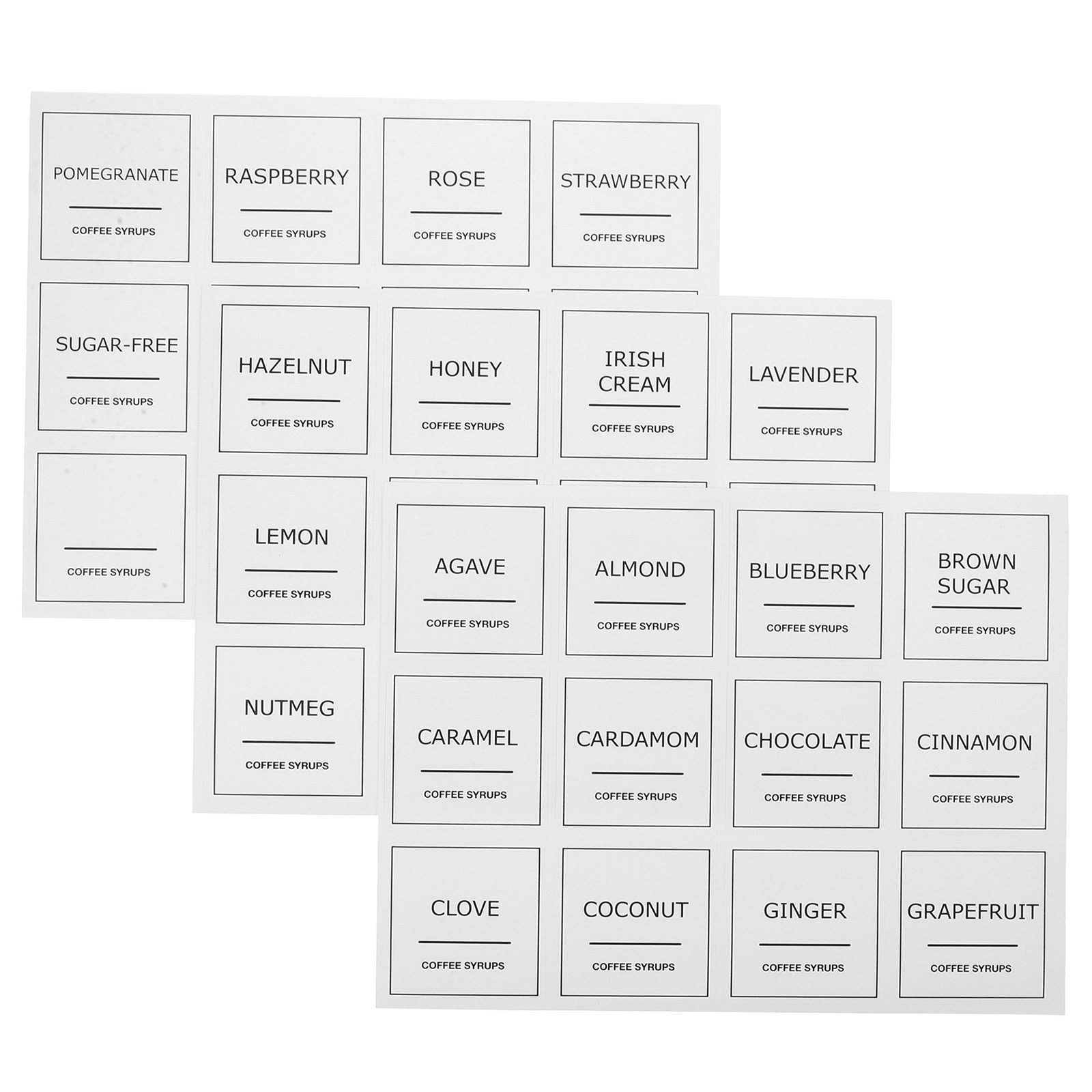 Food Storage Jar Labels - 3 Sheets Plastic Coffee Syrup Decals