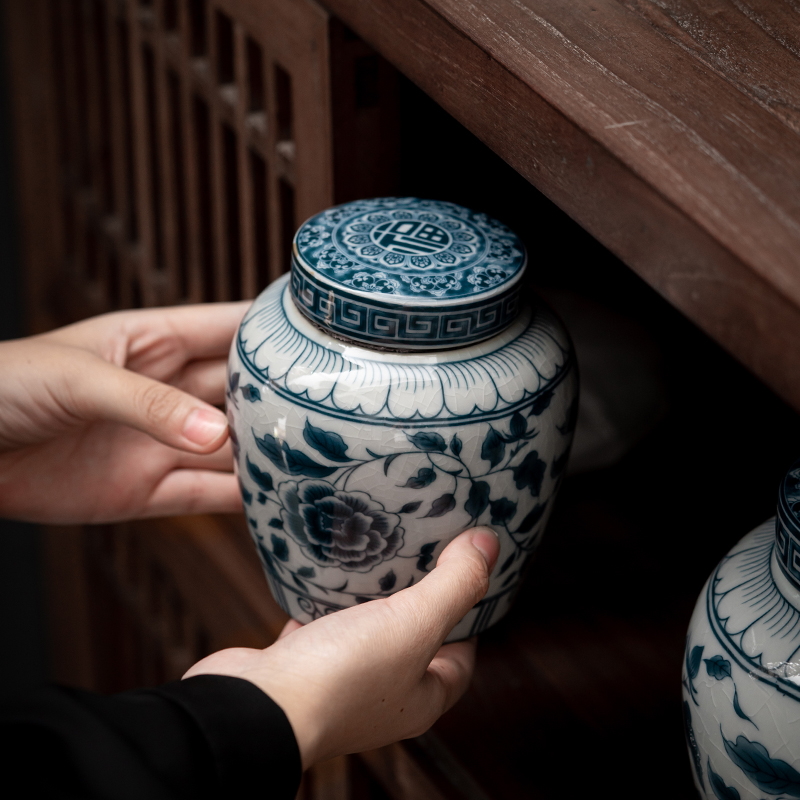 Blue and White Porcelain Tea C - Food Storage Box Large 评论和价格