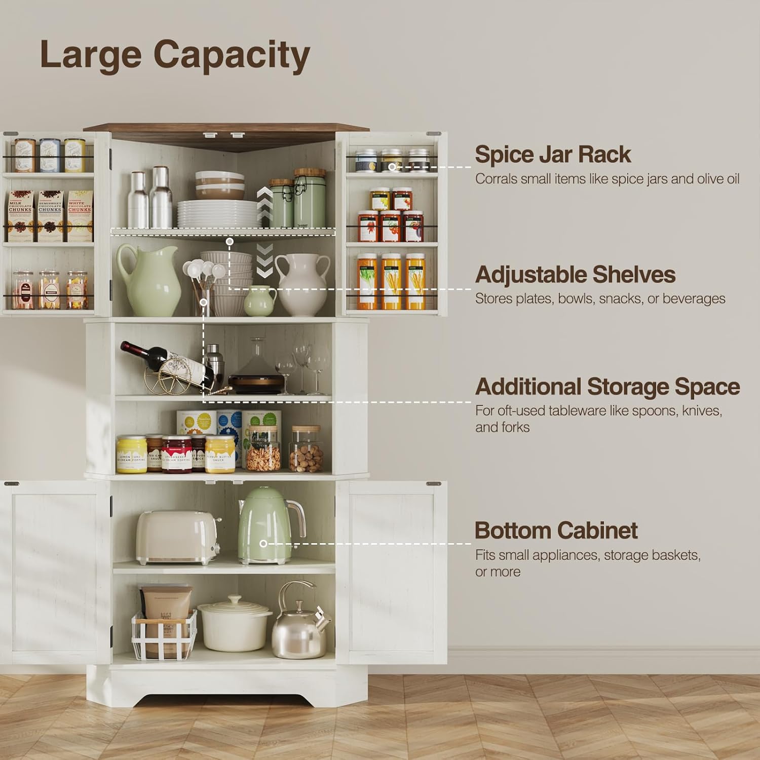 #￥Corner Cabinet, 67''H Kitche - Food Storage In Cabinets 评论和价格