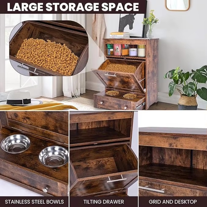 Modern Pet Feeder Station: Ele - Food Storage In Cabinets 评论和价格