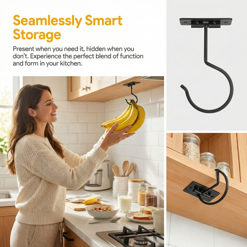 Black Metal Self-Adhesive Bana - Food Storage In Cabinets 评论和价格